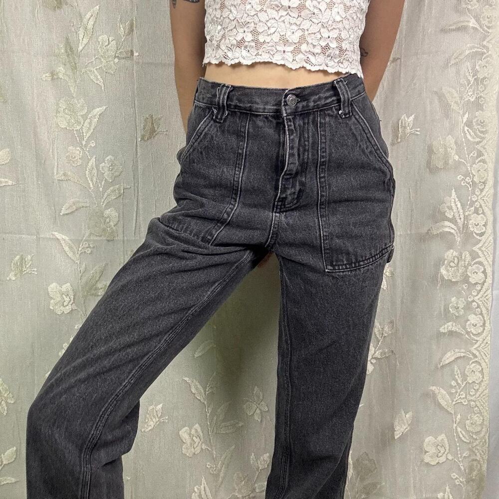Simple Society Black Washed High Waisted Carpenter Pants Jeans